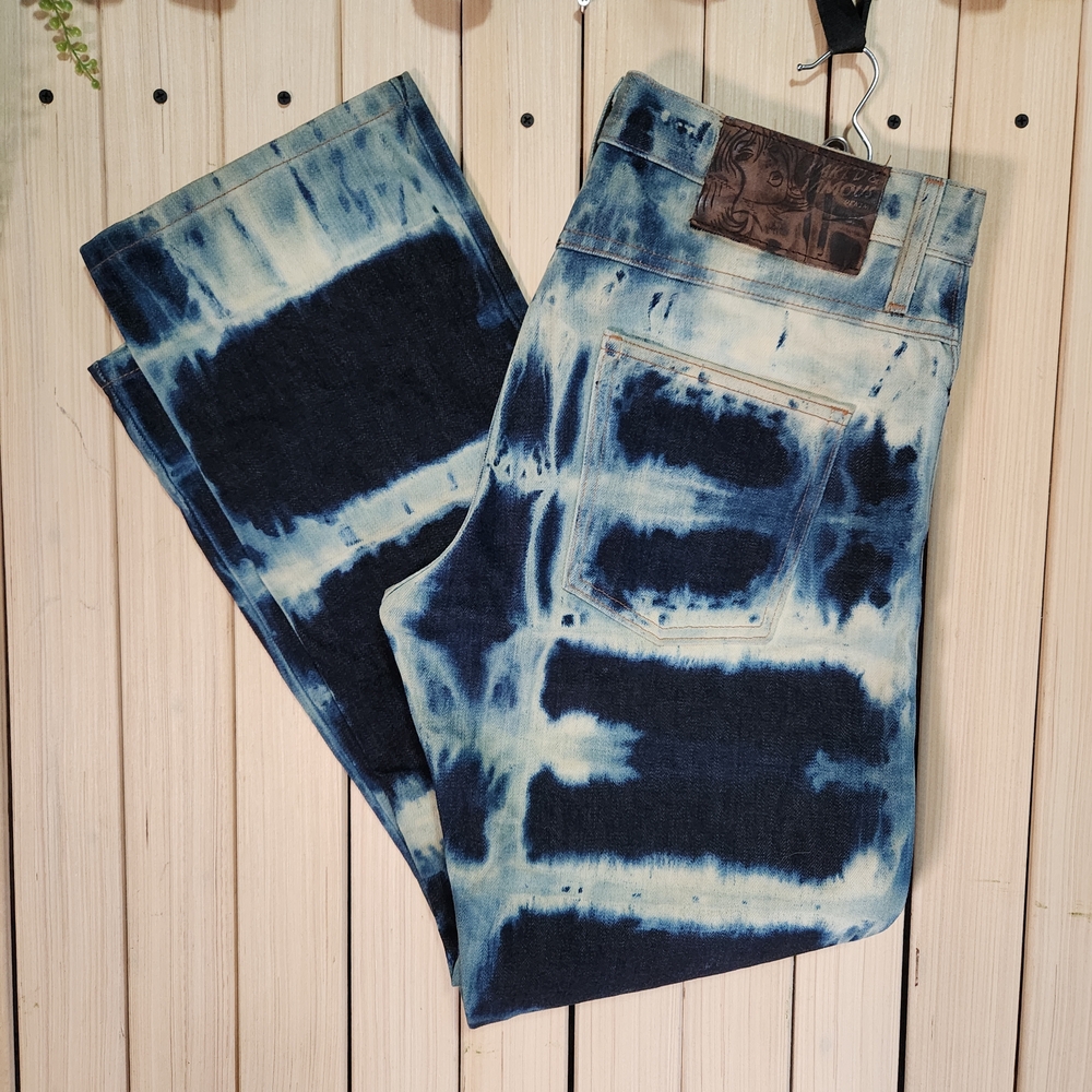 Naked & Famous Selvedge Jeans Straight Denim Blue Tie-Dye  Size 34